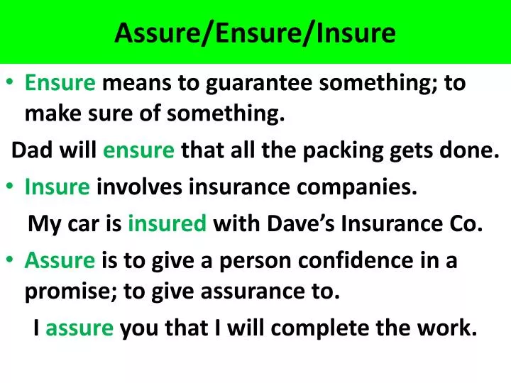 PPT - Assure/Ensure/Insure PowerPoint Presentation, free download