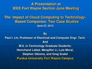 A Presentation at IEEE Fort Wayne Section June Meeting
