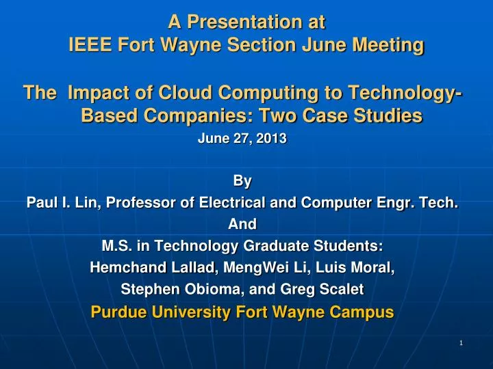 a presentation at ieee fort wayne section june meeting