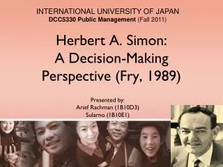 Herbert A. Simon: A Decision-Making Perspective (Fry, 1989)