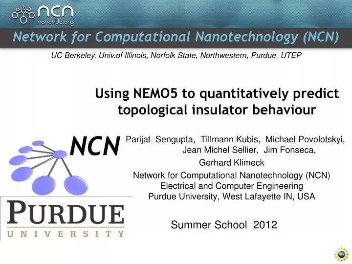 using nemo5 to quantitatively predict topological insulator behaviour