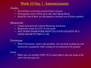 Week 10 Day 1 Announcements