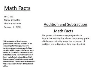 Addition and Subtraction Math Facts