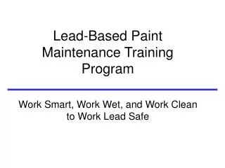 Lead-Based Paint Maintenance Training Program