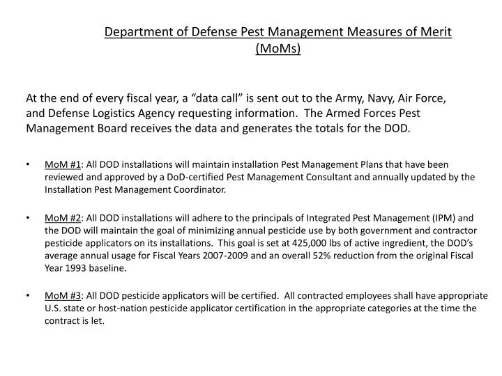 department of defense pest management measures of merit moms