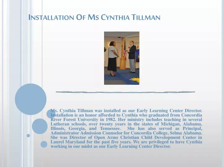 installation of ms cynthia tillman
