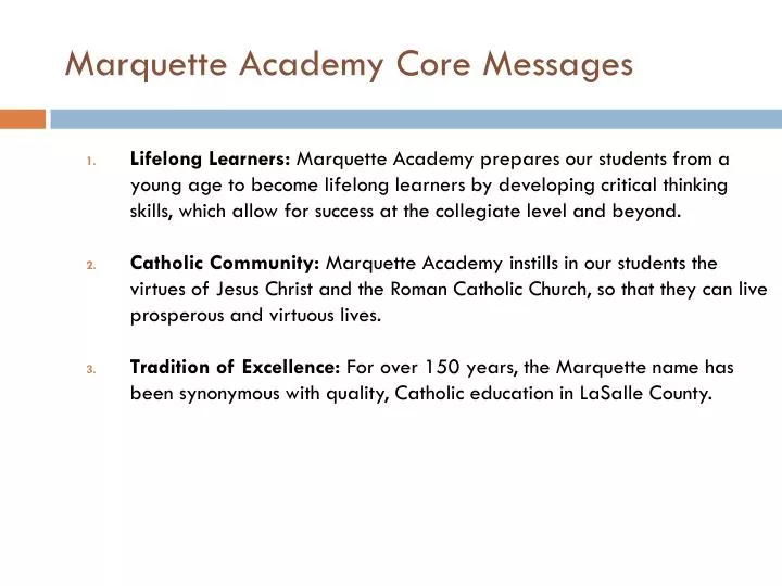 marquette academy core messages