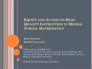 Equity and Access to High-Quality Instruction in Middle School Mathematics