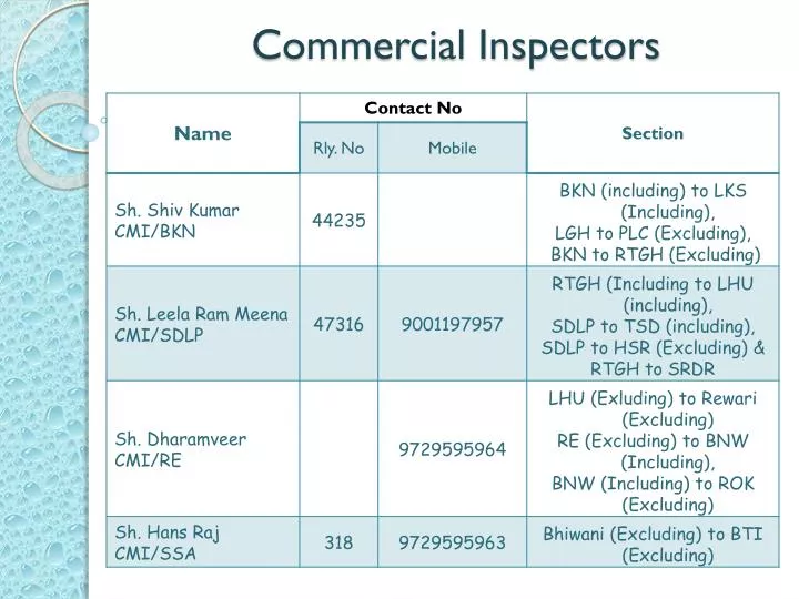 commercial inspectors