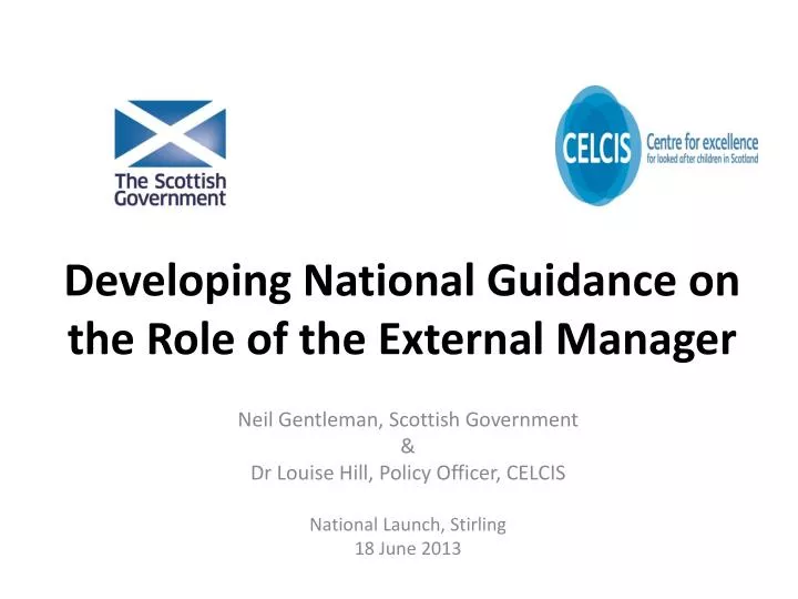 developing national guidance on the role of the external manager