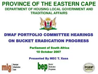 PROVINCE OF THE EASTERN CAPE DEPARTMENT OF HOUSING LOCAL GOVERNMENT AND TRADITIONAL AFFAIRS