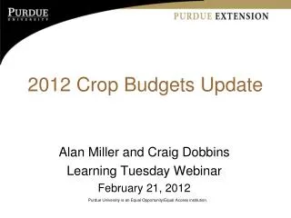 2012 Crop Budgets Update