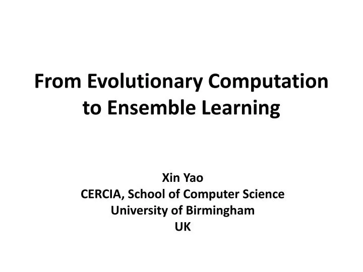 from evolutionary computation to ensemble learning
