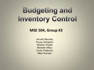 Budgeting and Inventory Control