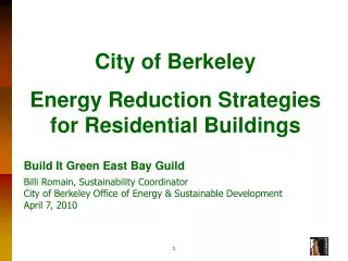 City of Berkeley Energy Reduction Strategies for Residential Buildings