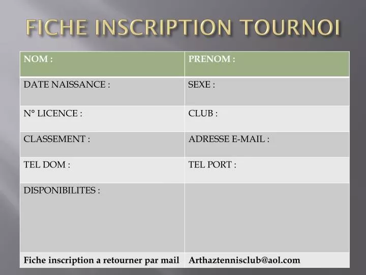 fiche inscription tournoi