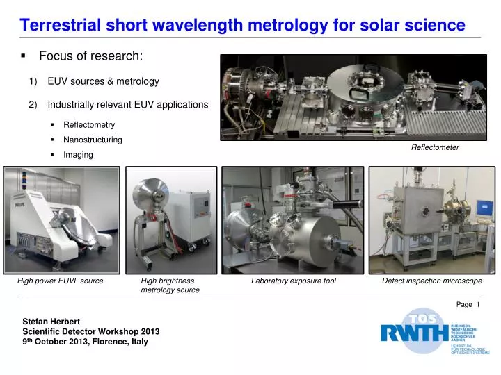 terrestrial short wavelength metrology for solar science