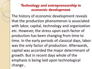 Technology and entrepreneurship in economic development