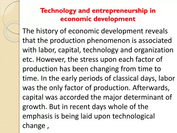 technology and entrepreneurship in economic development