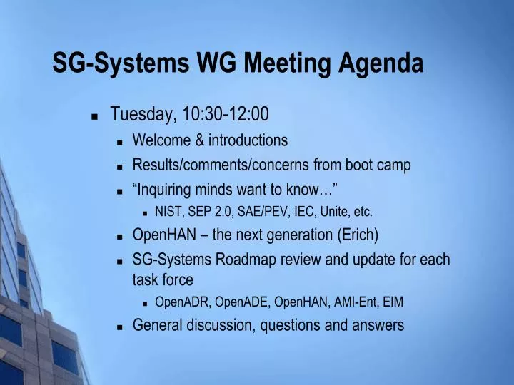 sg systems wg meeting agenda