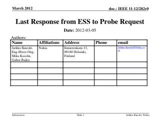 Last Response from ESS to Probe Request