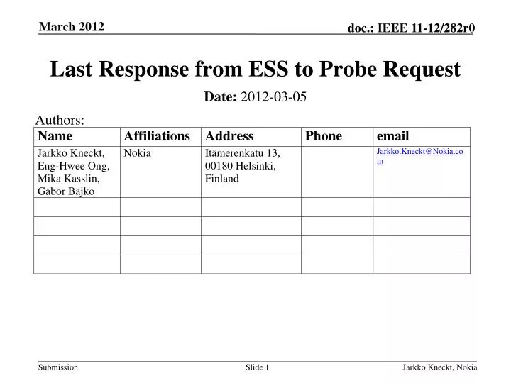last response from ess to probe request