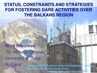 STATUS, CONSTRAINTS AND STRATEGIES FOR FOSTERING DARE ACTIVITIES OVER THE BALKANS REGION