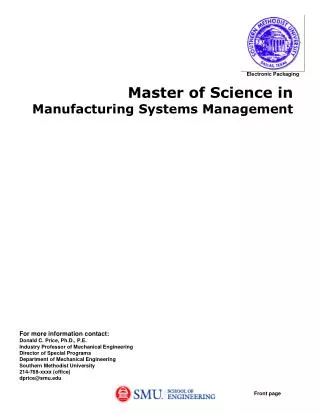 Master of Science in Manufacturing Systems Management