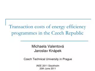Transaction costs of energy efficiency programmes in the Czech Republic