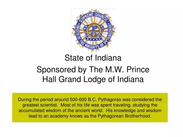 state of indiana sponsored by the m w prince hall grand lodge of indiana