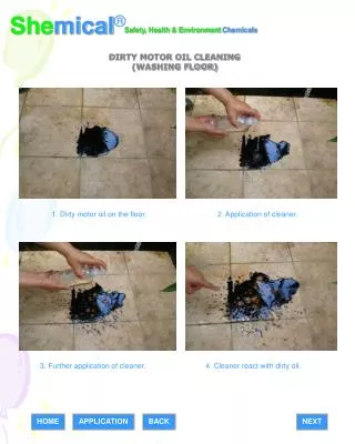 1. Dirty motor oil on the floor.