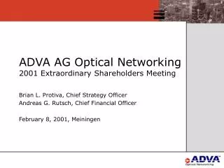 ADVA AG Optical Networking 2001 Extraordinary Shareholders Meeting