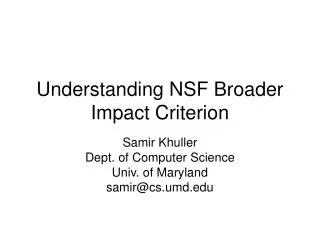 Understanding NSF Broader Impact Criterion