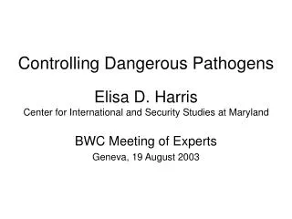 BWC Meeting of Experts Geneva, 19 August 2003