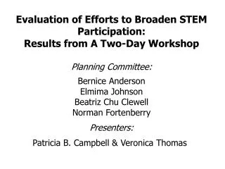 Evaluation of Efforts to Broaden STEM Participation: Results from A Two-Day Workshop