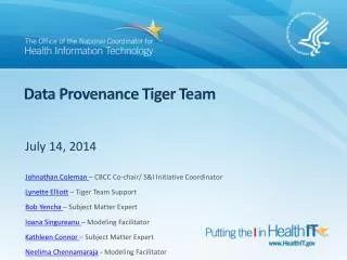 Data Provenance Tiger Team