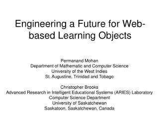 Engineering a Future for Web-based Learning Objects