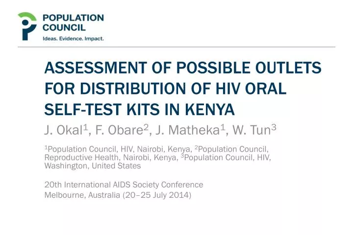 assessment of possible outlets for distribution of hiv oral self test kits in kenya