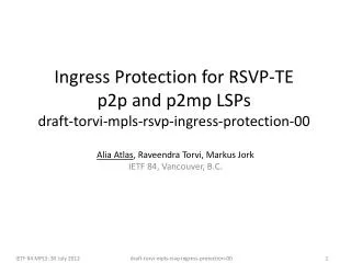 Ingress Protection for RSVP-TE p2p and p2mp LSPs draft-torvi-mpls-rsvp-ingress-protection-00