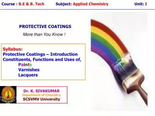 Course : B.E &amp; B. Tech Subject: Applied Chemistry Unit: I