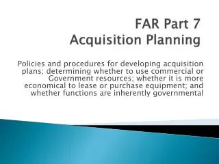 FAR Part 7 Acquisition Planning