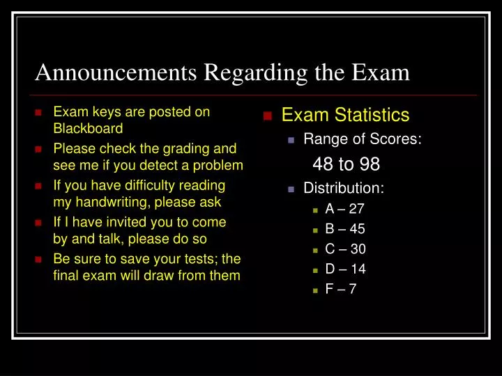 announcements regarding the exam