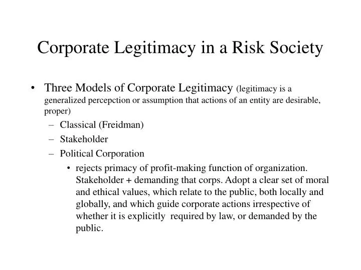 corporate legitimacy in a risk society