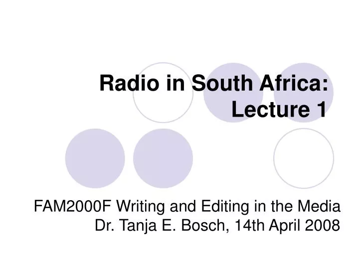 radio in south africa lecture 1