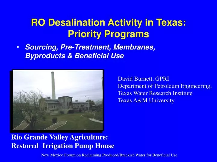 ro desalination activity in texas priority programs