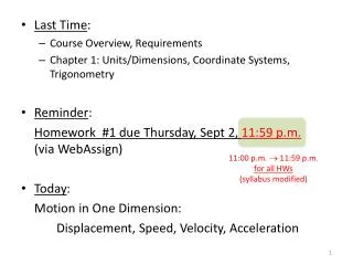 Last Time : Course Overview, Requirements
