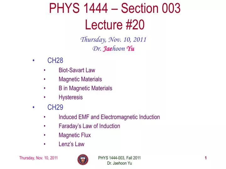 phys 1444 section 003 lecture 20