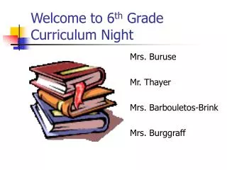 Welcome to 6 th Grade Curriculum Night