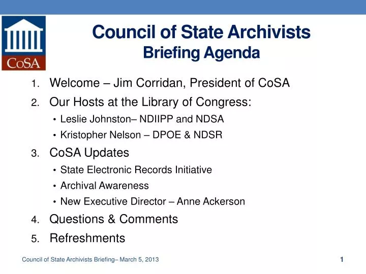 council of state archivists briefing agenda