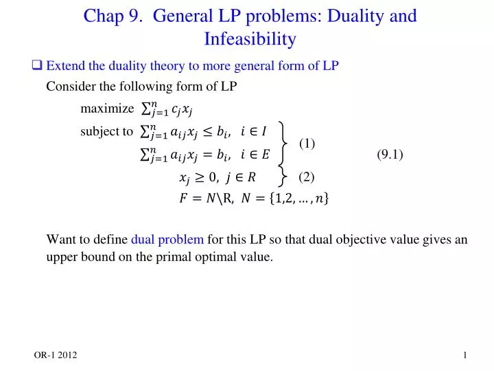 chap 9 general lp problems duality and infeasibility